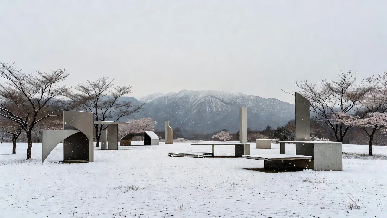 冬、雪に覆われた静寂の草原