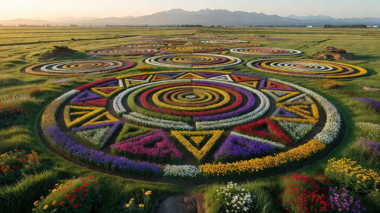 草原に広がるランドアート作品